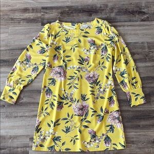 LOFT Floral Yellow Long Sleeve Dress Womens Size 6 Spring